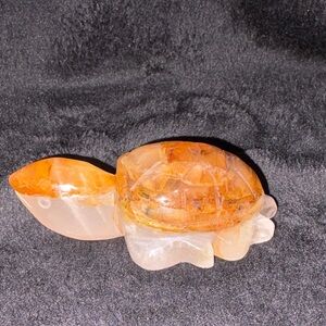 Golden healer and dendritic Crystal Turtle Figurine